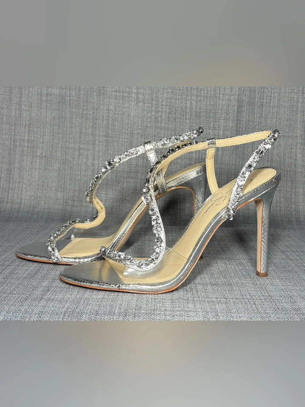 Jessica Simpson Jaycin Barely-There Rhinestone Evening Sandals Silver Size 11